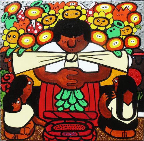 Cartoon: Pixel Flowers (medium) by Munguia tagged diego,rivera,flower,festival,famous,paintings,parodies,sunflower,fire,mario,plants,vs,zombies,peashooter