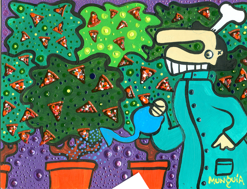 Cartoon: Pizza Bush (medium) by Munguia tagged pizzapitch,bush,chef,three,plant,garden,pizza,slice