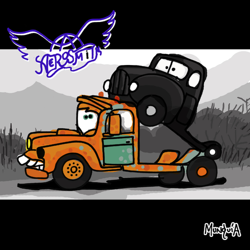 Cartoon: Pump Parody (medium) by Munguia tagged pump,aerosmith,mater,mate,cars,rusty,toe,album,cover,parodies,parody