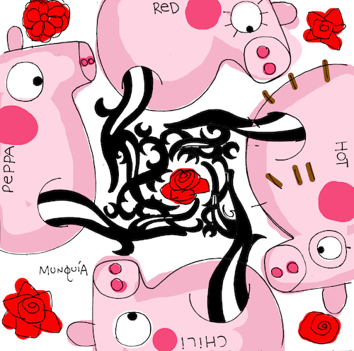 Cartoon: Red Hot Chili Peppa (medium) by Munguia tagged blood,sugar,magic,red,hot,chili,peppers,peppa,cover,album,parodies,parody,spoof,version,funny