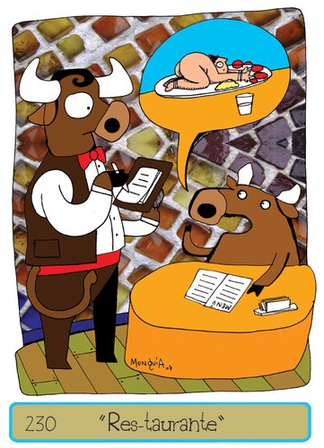 Cartoon: Res Taurante (medium) by Munguia tagged restarurant,res,tauro,munguia,bull,vaca,cow,steak,meat