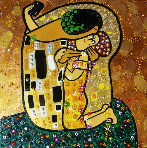 Cartoon: Selfie (medium) by Munguia tagged kiss,gustav,klimt,painting,famous,paintings,parodies,version