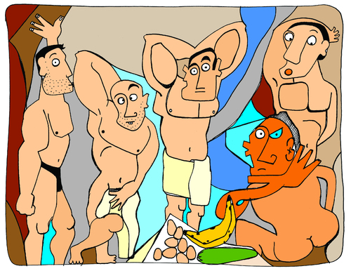 Cartoon: senoritos de avignon (medium) by Munguia tagged avignon,picasso,art,cubismo,cubism,munguia