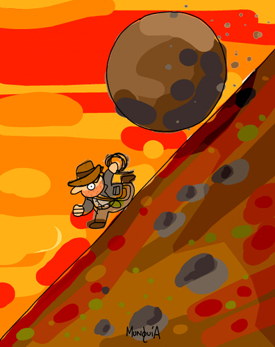 Cartoon: Sisyphus Jones (medium) by Munguia tagged sisyphus,sisifo,work,indiana,jones,rolling,stone