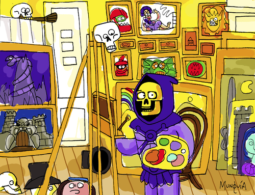 Cartoon: Skeletor Painter (medium) by Munguia tagged the,skeleton,painter,james,ensor,masters,of,universe,he,man,horror,paintings,parodies,famous