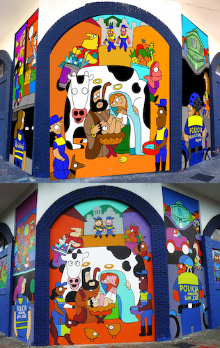 Cartoon: Sketch and Final Mural (medium) by Munguia tagged police,mural,art,street,cartoon