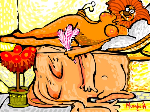 Cartoon: Skins (medium) by Munguia tagged in,the,tepidarium,sir,lawrence,alma,tadem,lion,lyon,leon,piel,skin,bare,naked,woman,nude,famous,paintings,parodies