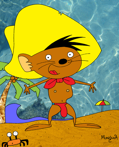 Cartoon: Speedo Gonzalez (medium) by Munguia tagged speedo,speedy,gonzalez,mouse,mice,warner,bros,beach,swinsuits,swinwear,tanga