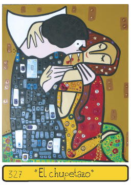 Cartoon: The hickey (medium) by Munguia tagged klimt,kiss,vampire,draco,dracula,love,munguia,paint,parody,art,clasical