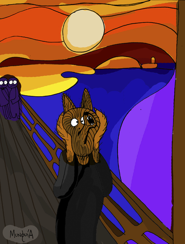 Cartoon: The Howling (medium) by Munguia tagged the,scream,edvard,munch,werewolf,howling,parody,famous,horror,painting,munguia