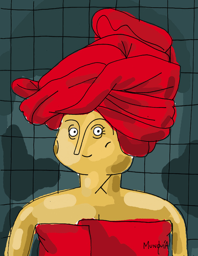 Cartoon: Towels (medium) by Munguia tagged jean,van,eyck,portrait,of,man,in,turban,painting,parody