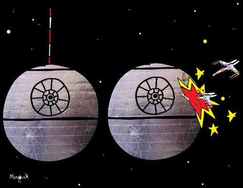 Cartoon: Twin death Stars of terrorism (medium) by Munguia tagged space,terrorism,munguia,lucas,deathstar,wars,star,2001,usa,terror,york,new,towers,twin,911,september11