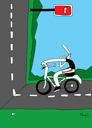 Cartoon: up (medium) by Munguia tagged street,bike,inclined,path,bicycle,rare,weird,sign,munguia