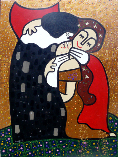 Cartoon: vampire kiss (medium) by Munguia tagged klimt,kiss,beso,dracula,vampire,munguia,spoof,parodies,parody