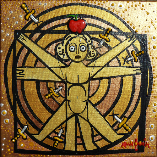 Cartoon: Vitruvian man job before DaVinci (medium) by Munguia tagged famous,paintings,parodies,da,vinci,vitruvio,vitruvian,man,draw