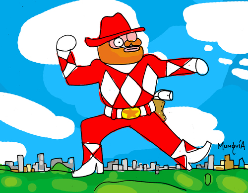 Cartoon: Walker Texas Power Ranger (medium) by Munguia tagged power,ranger,walker,texas,chuck,norris,furris,red,parody,calcamunguia