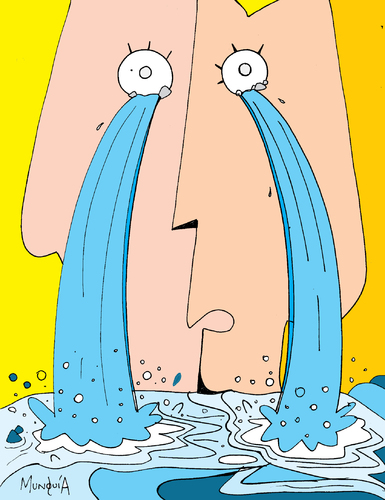 Cartoon: WaterFalls of cataract (medium) by Munguia tagged eyes,waterfalls,woman,crying,water,river,blonde,girl,women,munguia,mujer,costa,rica,llorar,cartoon,caricatur,humor,grafico