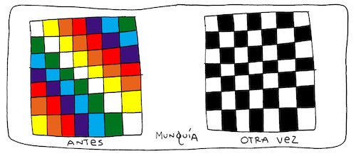 Cartoon: Wiphala vs Chess (medium) by Munguia tagged bolivia,wiphala,chess,cartoon,ajedrez,bandera,flag