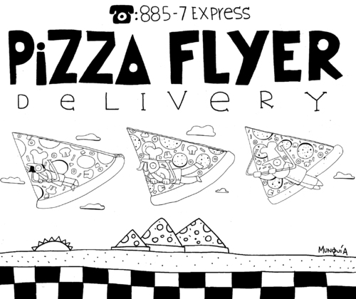 Cartoon: Pizza Flyers - Volantes de Pizza (medium) by Munguia tagged comic,pizzapitch,pizza,delta,food,egypt,pyramid,delivery,flyers,volantes