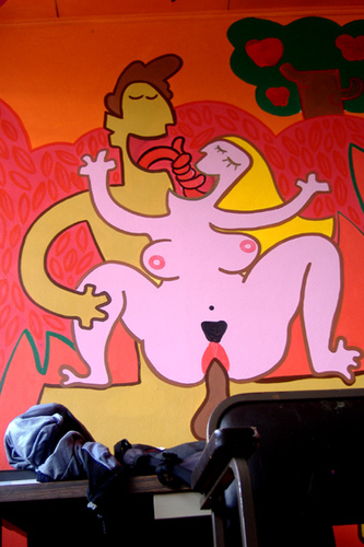 Cartoon: Porn Paradise Mural Details 2 (medium) by Munguia tagged animals,love,naked,hard,woman,men,kamasutra,mural,colr