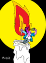 Cartoon: Drunk on a candle (small) by Munguia tagged drunk,alcohol,aguardiente,candle,hot,fire,burning