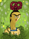 Cartoon: Frida with Pretzel (small) by Munguia tagged frida,kahlo,braid,haircut,crazy,hair,pretzel