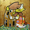 Cartoon: Kitten Kiss (small) by Munguia tagged kitten,cats,gatos,kiss,beso,klimt,gustav,famous,paintings,parodies,parodias,de,pinturas,famosas