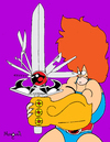 Cartoon: Lion OH NO! (small) by Munguia tagged thundercats,leono,liono,lion,sword,swiss,blade,comic,munguia,costa,rica,humor,grafico,caricatura