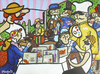 Cartoon: Painters Menu - paint version (small) by Munguia tagged renoir munguia painters lunch france dinner food paint