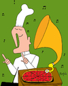 Cartoon: PhonoPizzaGraph (small) by Munguia tagged pizzapitch chef pizza phonograph music disc munguia costa rica humour humor