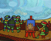 Cartoon: Rafael painting the 3 Gracies (small) by Munguia tagged teenage,mutant,ninja,turtles,super,heroes,graces,rafael,parody,painting