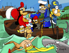 Cartoon: Saving Sailor Moon (small) by Munguia tagged jonh,singleton,copley,watson,and,the,shark,horror,painting,parody,famous,captain,crunch,hook,popeye,jack,costeau,donald,duck,simpson,sailors