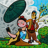 Cartoon: Selfie (small) by Munguia tagged goya parasol parody famous paintings celphone self photo