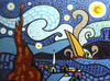 Cartoon: Starship crash Night (small) by Munguia tagged van,gogh,starry,night,ufo,ovni,starship,crash,space,alien,out,of,munguia,calcamunguias,parody,famous,painting