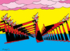 Cartoon: stilt walkers army (small) by Munguia tagged stilt walkers clowns funny payasos zanqueros zancos armada army pink floyd the wall muro hammer