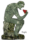 Cartoon: I eat therefore I think (small) by Munguia tagged pizzapitch sculpture escultura the thinker el pensador rodin parody parodies pizza slice munguia costa rica humour humor
