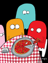 Cartoon: they eat pac man (small) by Munguia tagged pizzapitch pizza food slice pac man ghost atari videogame 80 restaurant