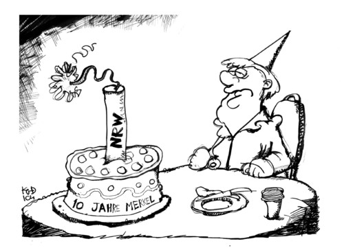 Cartoon: 10 Jahre CDU-Vorsitz (medium) by Kostas Koufogiorgos tagged angela merkel,cdu,vorsitz,nrw,nordrhein,westfalen,wahl,innenpolitik,politik,angela,merkel
