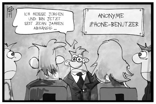 Cartoon: 10 Jahre iPhone (medium) by Kostas Koufogiorgos tagged karikatur,koufogiorgos,illustration,cartoon,iphone,smartphone,handy,sucht,online,selbsthilfegruppe,anonym,kommunikation,karikatur,koufogiorgos,illustration,cartoon,iphone,smartphone,handy,sucht,online,selbsthilfegruppe,anonym,kommunikation