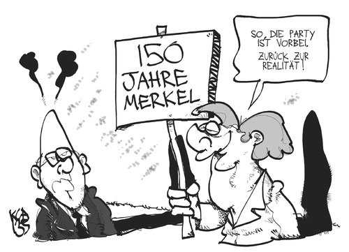 Cartoon: 150 Jahre Merkel (medium) by Kostas Koufogiorgos tagged koufogiorgos,karikatur,partei,jubiläum,150,steinbrück,merkel,spd,spd,merkel,steinbrück,150,jubiläum,partei,karikatur,koufogiorgos