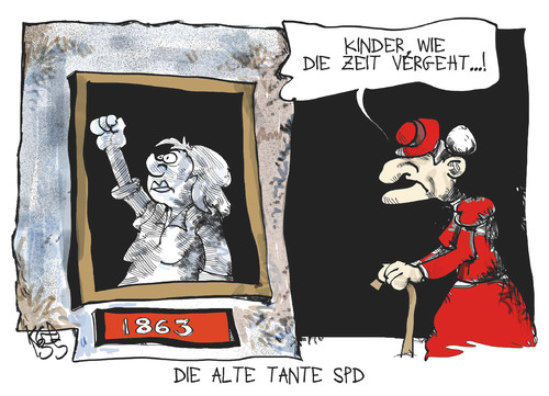 Cartoon: 150 Jahre SPD (medium) by Kostas Koufogiorgos tagged spd,150,jubiläum,tante,partei,sozialdemokraten,karikatur,koufogiorgos,spd,150,jubiläum,tante,partei,sozialdemokraten,karikatur,koufogiorgos