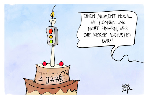 Cartoon: 1 Jahr Ampel (medium) by Kostas Koufogiorgos tagged karikatur,koufogiorgos,ampel,geburtstag,regierung,koalition,karikatur,koufogiorgos,ampel,geburtstag,regierung,koalition