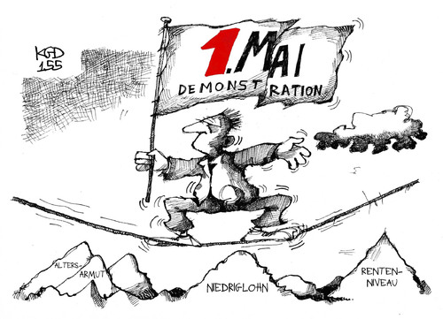 Cartoon: 1. Mai-Demonstration (medium) by Kostas Koufogiorgos tagged karikatur,koufogiorgos,cartoon,illustration,demonstration,mai,gewerkschaft,arbeit,lohn,gehalt,rente,balanceakt,berge,seiltanz,niedriglohn,altersarmut,politik,arbeitnehmer,karikatur,koufogiorgos,cartoon,illustration,demonstration,mai,gewerkschaft,arbeit,lohn,gehalt,rente,balanceakt,berge,seiltanz,niedriglohn,altersarmut,politik,arbeitnehmer