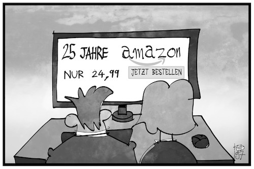 Cartoon: 25 Jahre Amazon (medium) by Kostas Koufogiorgos tagged karikatur,koufogiorgos,illustration,cartoon,handel,online,angebot,internet,kunde,verkaeufer,schnaeppchen,wirtschaft,karikatur,koufogiorgos,illustration,cartoon,handel,online,angebot,internet,kunde,verkaeufer,schnaeppchen,wirtschaft