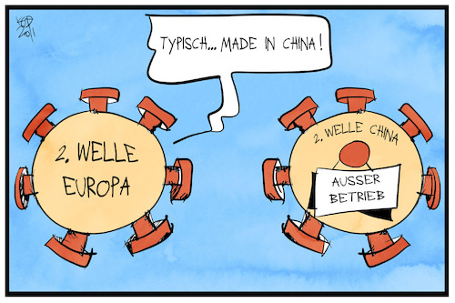 Cartoon: 2. Welle in Europa (medium) by Kostas Koufogiorgos tagged karikatur,koufogiorgos,illustration,cartoon,corona,virus,pandemie,china,eu,europa,defekt,welle,karikatur,koufogiorgos,illustration,cartoon,corona,virus,pandemie,china,eu,europa,defekt,welle