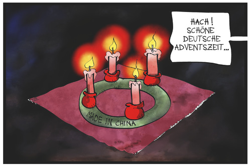 Cartoon: 4. Advent (medium) by Kostas Koufogiorgos tagged karikatur,koufogiorgos,illustration,cartoon,advent,adventskranz,deutsch,china,nostalgie,globalisierung,kerzen,karikatur,koufogiorgos,illustration,cartoon,advent,adventskranz,deutsch,china,nostalgie,globalisierung,kerzen