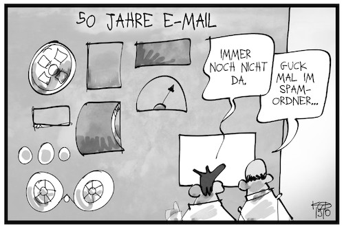 Cartoon: 50 Jahre Internet (medium) by Kostas Koufogiorgos tagged karikatur,koufogiorgos,illustration,cartoon,internet,technik,technologie,netz,www,email,nachricht,spam,rechner,karikatur,koufogiorgos,illustration,cartoon,internet,technik,technologie,netz,www,email,nachricht,spam,rechner