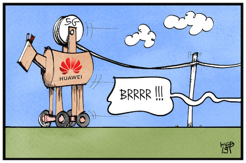 Cartoon: 5G-Ausbau mit Huawei (medium) by Kostas Koufogiorgos tagged karikatur,koufogiorgos,illustration,cartoon,5g,breitband,ausbau,kabel,leitung,trojanisches,pferd,spionage,huawei,china,wirtschaft,internet,technik,technologie,karikatur,koufogiorgos,illustration,cartoon,5g,breitband,ausbau,kabel,leitung,trojanisches,pferd,spionage,huawei,china,wirtschaft,internet,technik,technologie