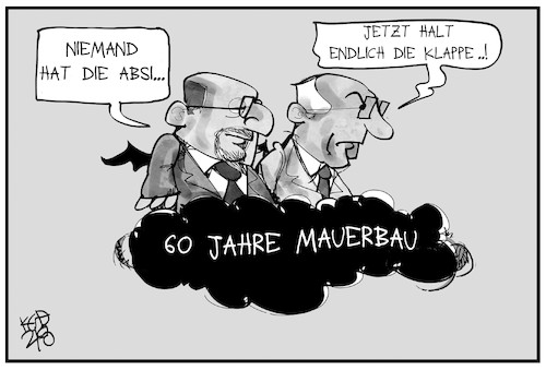 Cartoon: 60 Jahre Mauerbau (medium) by Kostas Koufogiorgos tagged karikatur,koufogiorgos,illustration,cartoon,mauerbau,ulbricht,honecker,wolke,karikatur,koufogiorgos,illustration,cartoon,mauerbau,ulbricht,honecker,wolke