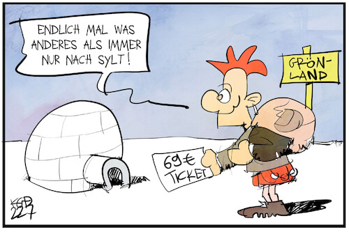 Cartoon: 69-Euro-Ticket (medium) by Kostas Koufogiorgos tagged karikatur,koufogiorgos,punks,grönland,iglu,sylt,reise,klimaticket,karikatur,koufogiorgos,punks,grönland,iglu,sylt,reise,klimaticket